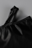 Black Sexy Solid Hollowed Out Patchwork See-through Strapless Sleeveless Two Pieces
