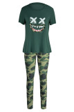 Apricot Fashion Casual Print Basic O Neck Short Sleeve Two Pieces