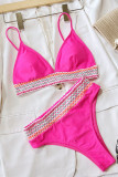 Rose Red Sexy Solid Patchwork Backless Swimwears (With Paddings)