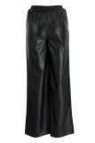 Ginger Casual Solid Patchwork Straight Mid Waist Wide Leg Solid Color Bottoms