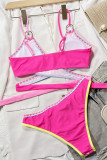 Rose Red Sexy Patchwork Bandage Backless Swimwears (With Paddings)