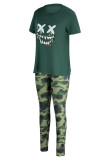 Apricot Fashion Casual Print Basic O Neck Short Sleeve Two Pieces