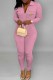 Pink Casual Print Letter Turndown Collar Jumpsuits