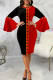 Red Black Street Print Patchwork O Neck Pencil Skirt Dresses