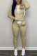 Khaki Casual Letter Print Patchwork Hooded Collar Long Sleeve Two Pieces