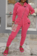 Pink Street Print Patchwork Hooded Collar Long Sleeve Two Pieces