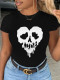 Black Street Daily Skull Patchwork O Neck T-Shirts
