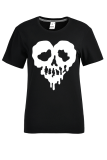 Navy Blue Street Daily Skull Patchwork O Neck T-Shirts