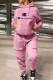 Pink Casual Print Letter Hooded Collar Long Sleeve Two Pieces