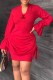 Red Elegant Letter Fold V Neck One Step Skirt Dresses