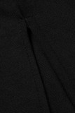 Black Casual Solid Patchwork Slit V Neck Long Sleeve Dresses