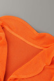 Orange Sexy Casual Solid Patchwork V Neck Short Sleeve Two Pieces