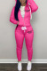 Rose Red Casual Letter Print Patchwork Hooded Collar Long Sleeve Two Pieces