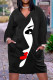 Black White Casual Print Patchwork V Neck Long Sleeve Dresses