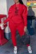 Red Sportswear Print Letter Hooded Collar Long Sleeve Two Pieces