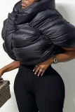 Black Casual Solid Patchwork Mandarin Collar Outerwear