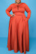 Tangerine Red Casual Print Patchwork O Neck Plus Size Two Pieces