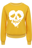 Yellow Daily Vintage Skull Patchwork O Neck Tops