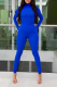 Blue Sexy Solid Patchwork Half A Turtleneck Long Sleeve Two Pieces