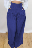 Blue Casual Solid Patchwork Loose High Waist Wide Leg Solid Color Bottoms