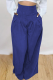 Blue Casual Solid Patchwork Loose High Waist Wide Leg Solid Color Bottoms