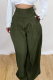 Army Green Casual Solid Patchwork Loose High Waist Wide Leg Solid Color Bottoms