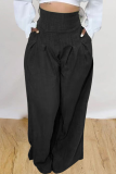 Blue Casual Solid Patchwork Loose High Waist Wide Leg Solid Color Bottoms