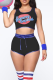 Black Party Print Patchwork U Neck Sleeveless Two Pieces