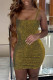 Gold Fashion Sexy Solid Backless Spaghetti Strap Sleeveless Dress