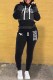 Black Casual Striped Print Patchwork Letter Hooded Collar Long Sleeve Two Pieces
