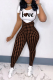 Brown Street Plaid Patchwork O Neck Sleeveless Two Pieces