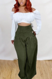 Blue Casual Solid Patchwork Loose High Waist Wide Leg Solid Color Bottoms