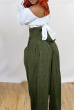Blue Casual Solid Patchwork Loose High Waist Wide Leg Solid Color Bottoms