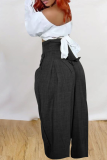 Blue Casual Solid Patchwork Loose High Waist Wide Leg Solid Color Bottoms