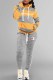 Yellow Street Striped Print Patchwork Letter Hooded Collar Long Sleeve Two Pieces