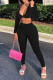 Black Sexy Solid Patchwork V Neck Long Sleeve Two Pieces