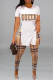 Yellow White Street Print Slit O Neck Short Sleeve Two Pieces