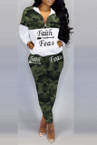 Red Street Camouflage Print Patchwork Turndown Collar Long Sleeve Two Pieces