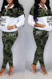 Red Street Camouflage Print Patchwork Turndown Collar Long Sleeve Two Pieces