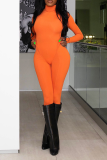 Apricot Sexy Solid Patchwork Half A Turtleneck Long Sleeve Two Pieces