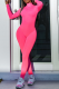 Pink Sexy Solid Patchwork Half A Turtleneck Long Sleeve Two Pieces