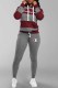 Burgundy Street Striped Print Patchwork Letter Hooded Collar Long Sleeve Two Pieces