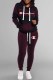 Black Street Striped Print Patchwork Letter Hooded Collar Long Sleeve Two Pieces