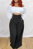 Blue Casual Solid Patchwork Loose High Waist Wide Leg Solid Color Bottoms