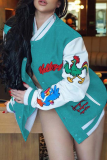Green Street Embroidery Buckle Mandarin Collar Outerwear