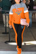 Orange Casual Print Patchwork Hooded Collar Long Sleeve Two Pieces