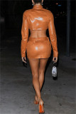 Orange Sexy Casual Solid Patchwork Turtleneck Long Sleeve Two Pieces