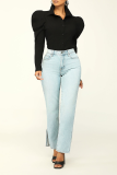 White Street Solid Patchwork Turndown Collar Tops