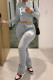 Grey Casual Letter Print Patchwork Turtleneck Long Sleeve Two Pieces