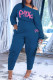 Blue Casual Letter Print Patchwork Oblique Collar Regular Two Piece Set